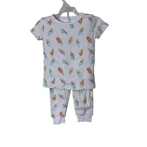 Janie and Jack Ice Cream Pajama Set Pink 18-24 Months Short Sleeve Snug Fit